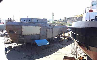 ship hull building at dry dock